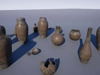 Clay Pots Low-poly 3D model