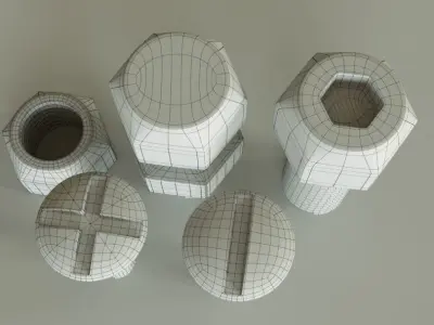 4 simple bolts uncollapsed with all modifiers for education 3D model
