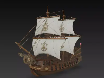 Ornate Galleon Ship - Renaissance Sailing Vessel 3D Model 3D print model