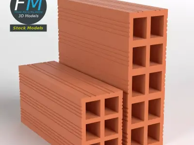 Bricks brick block with two rows of 3D model