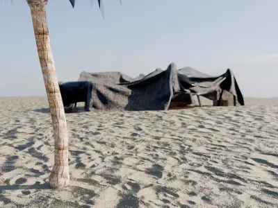 Arabian style tent in the middle of the desert Low-poly 3D model