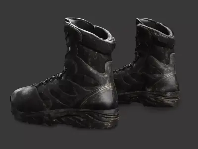 Worn Black Tactical Combat Boots Low-poly 3D model
