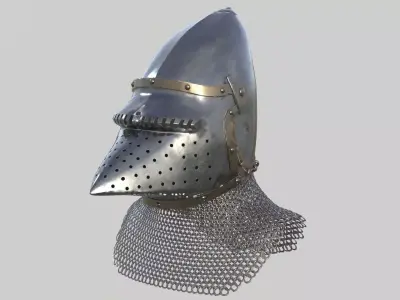 Medieval Bascinet02 with chainmail Low-poly 3D model