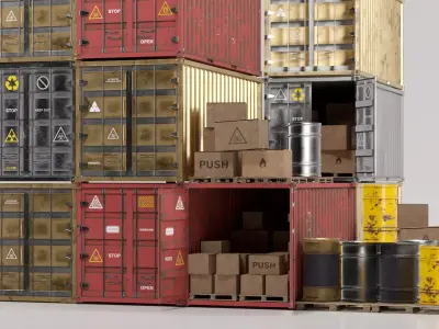 Industrial Shipping Containers  Barrels 3D Pack Game Ready Low-poly 3D model