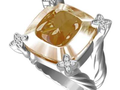 Cushion Cut Stone Split Rope Shank Ring 3D print model