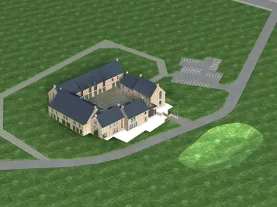 Villa building in middle of field 3D model
