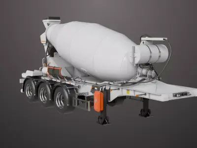 Cement Mixer White Trailer Rigged All PBR Unity UE Textures Low-poly 3D model