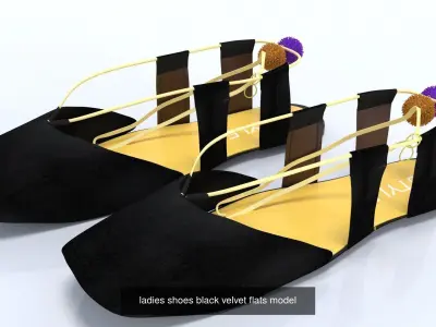 ladies shoes black velvet flats collection 3D Model Pack