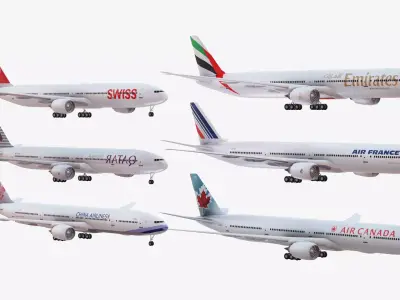 Bundle 6x Boeing 777-300 Low-poly 3D model