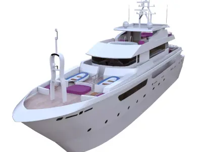 Modern Luxury Yacht 3D Model With Pool Deck Quad Topology PBR Low-poly 3D model