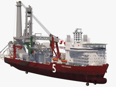 Offshore Oil and Gas Operational Drilling and Laying Vessels 3D model