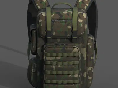Backpack military combat soldier bag baggage  Low-poly 3D model