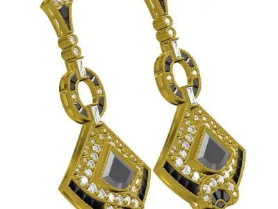 Antique Art Deco Style Earring with Black Enamel 3D print model