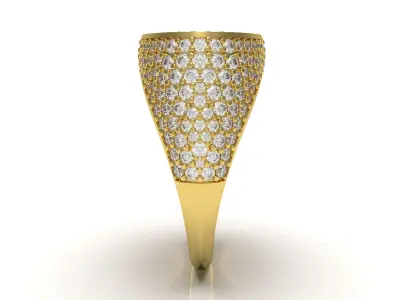 Antique Oval Signet Half Way Diamond Ring 3D print model
