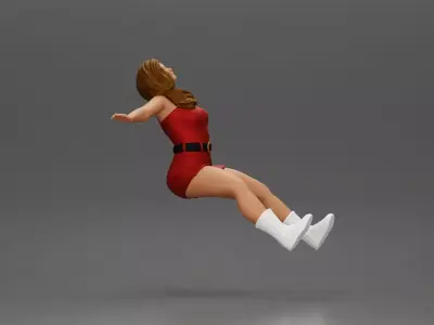 Woman in outfit stretching arms wide while sitting on motorcycle 3D print model