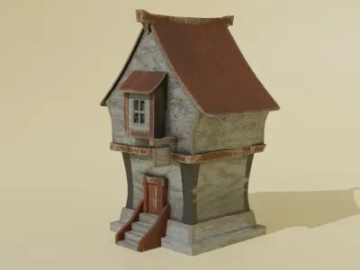 Medieval House Low-poly 3D model 5
