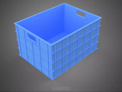 STANDARD RECTANGULAR BLUE PLASTIC CRATE BOX HANDHOLD CONTAINER 3D model