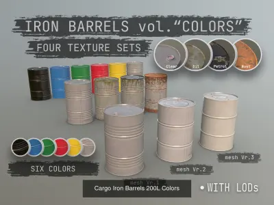 Cargo Iron Barrels 200L 3D Model Pack