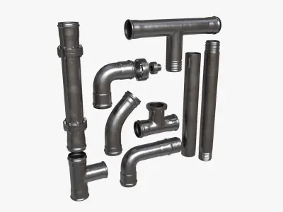 Metal Pipes with Fittings Set 3D model