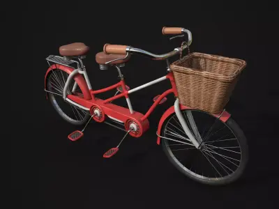 Vintage Tandem Bicycle with Basket 3D model