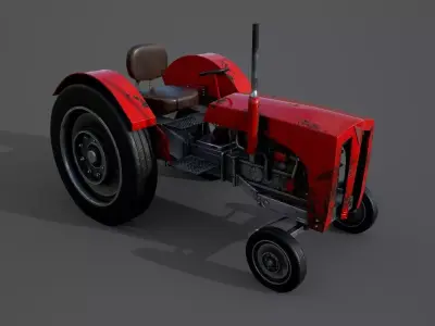 Old farm tractor Low-poly 3D model