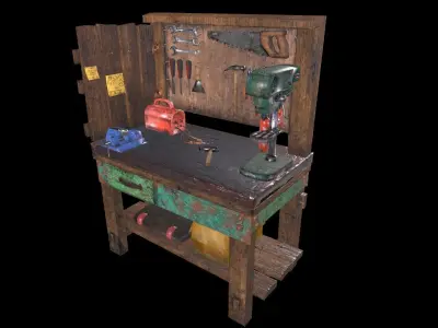 Workbench with tools Low-poly 3D model buy