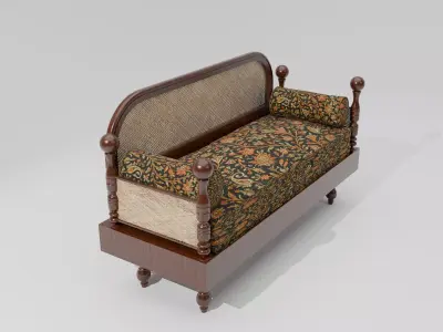 Antique Wooden Sofa Realistic Vintage Furniture Low-poly 3D model