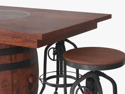  Barrel Base Bar Table with Industrial Bar Stools Brown 