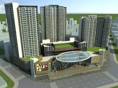 Architecture high rise building with glass roof 3D model