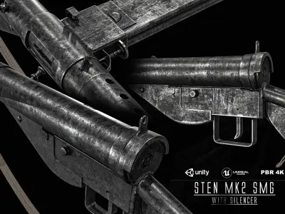Sten MK2 SMG With Silencer Low-poly 3D model