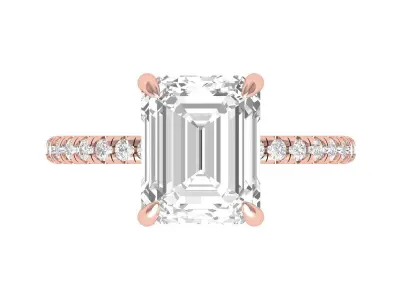  Emerald Solitaire Ring With Hidden Halo 3D print model get