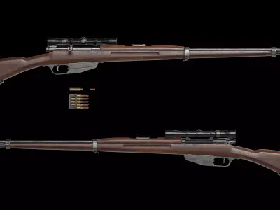 Mannlicher M1893 bolt action rifle Low-poly 3D model