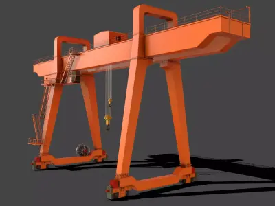 PBR Double Girder Gantry Crane V1 - Orange Low-poly 3D model