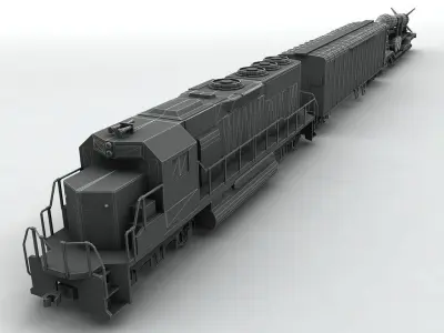 Military US Army Train Locomotive Missile Cargo Green Camouflage Low-poly 3D model