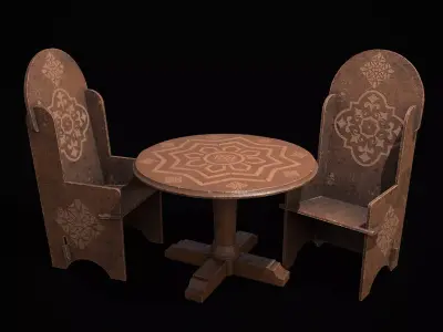 Elegant Round Table and High Wood Chairs 3D Model Pack