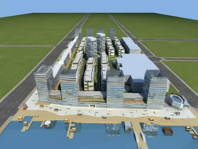 Architecture city near water 3D model purchase