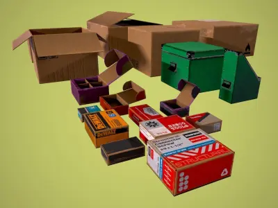 Carton Boxes Low-poly 3D model purchase