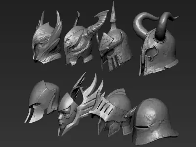 Set of 3d Printable Medieval Helmets Part 1 3D model