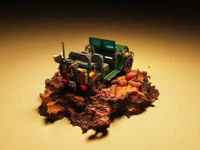 3D Military Jeep in mud voxel art model Low-poly 3D model
