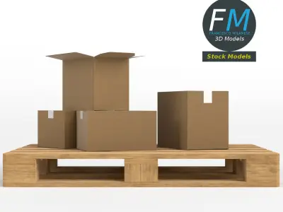Cardboard boxes on wooden pallet 3D model