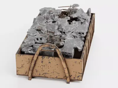 Skip with Waste V3 - Low Profile Industrial Skip with Debris 3D model