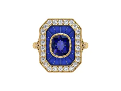 Cushion Solitaire Art deco Ring 3D print model 5