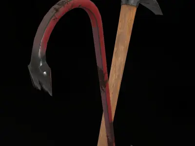 Crowbar and Old Pickaxe Low-poly 3D model