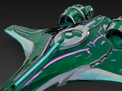 Futuristic Green Sci Fi Fighter Jet 3D Model PBR Low-poly 3D model
