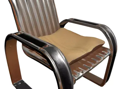 Industrial Metal Armchair with Cushion Low-poly 3D model