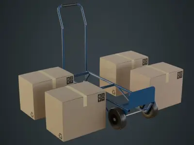 Hand Truck And Boxes 2A Low-poly 3D model