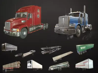 Semi Truck Mega Pack Low-poly 3D model