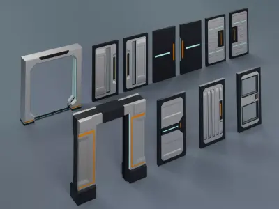 Low Poly Sci-Fi Doors Pack A-002 Low-poly 3D model