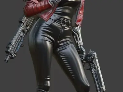 MG-Female Gunner in Leather Suit 01 High-Poly Model 3D print model