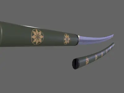 PBR Katana Japanese Sword Green V3 Low-poly 3D model